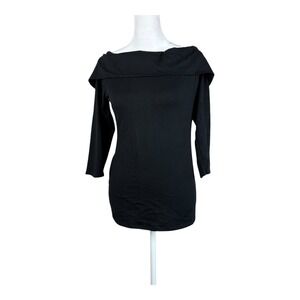 Hinge Black Top Womens Medium  Off The Shoulder 3/4 Sleeve Knit Party Comfort